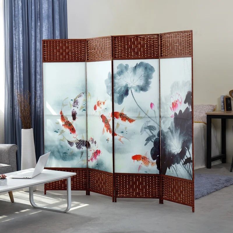 Room Dividers 78.75'' W x 71'' H 4 - Panel Solid Wood Folding Room Divider