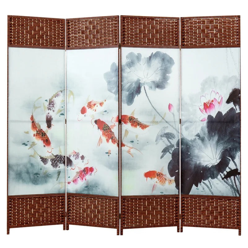 Room Dividers 78.75'' W x 71'' H 4 - Panel Solid Wood Folding Room Divider