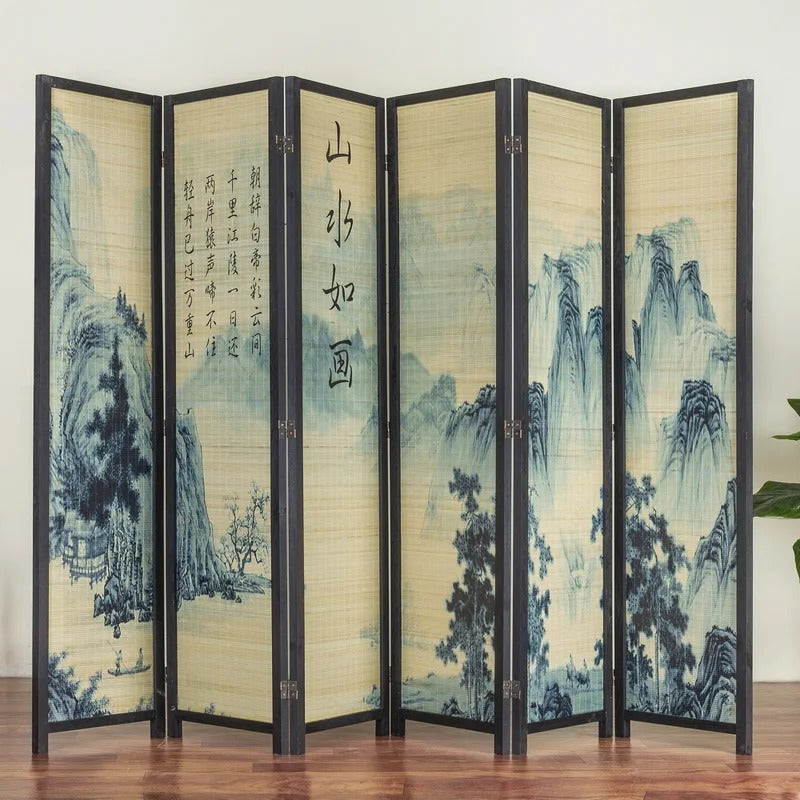 Room Dividers 94.5'' W x 69'' H 6 - Panel Solid Wood Folding Room Divider