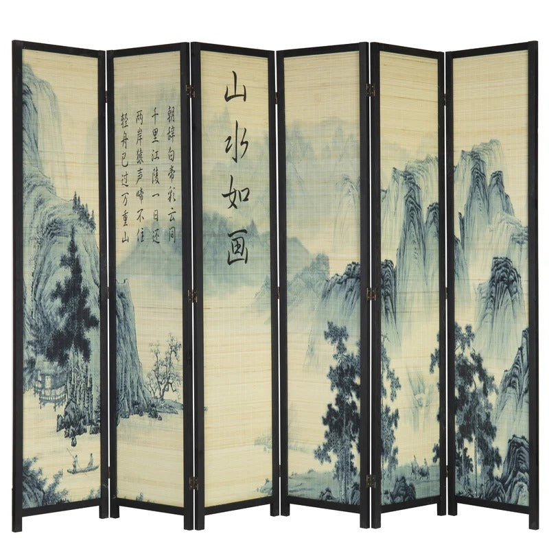 Room Dividers 94.5'' W x 69'' H 6 - Panel Solid Wood Folding Room Divider
