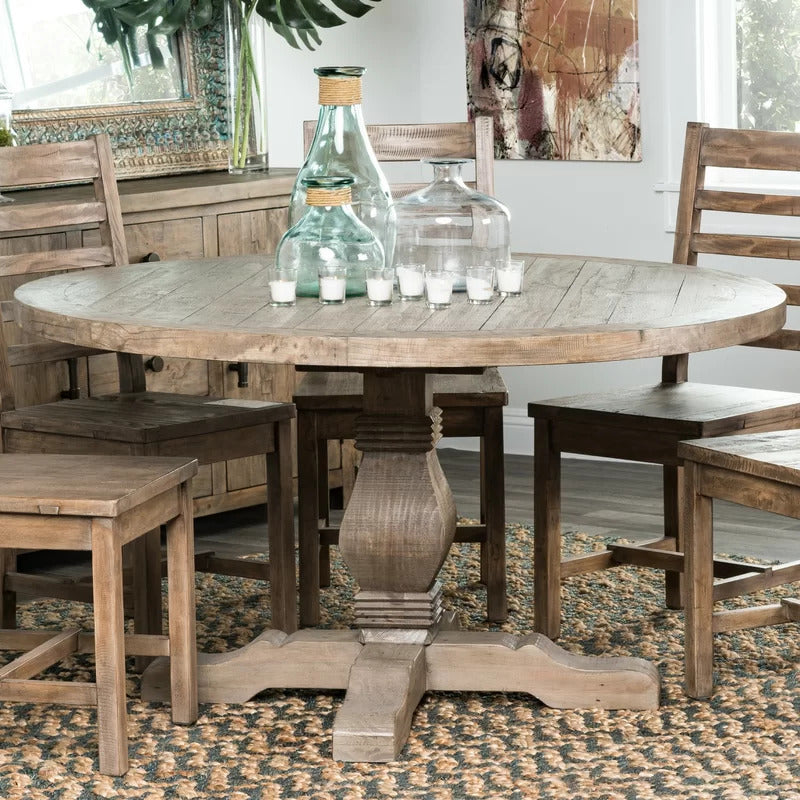 Round Dining Table: 55'' Pine Solid Wood Dining Table