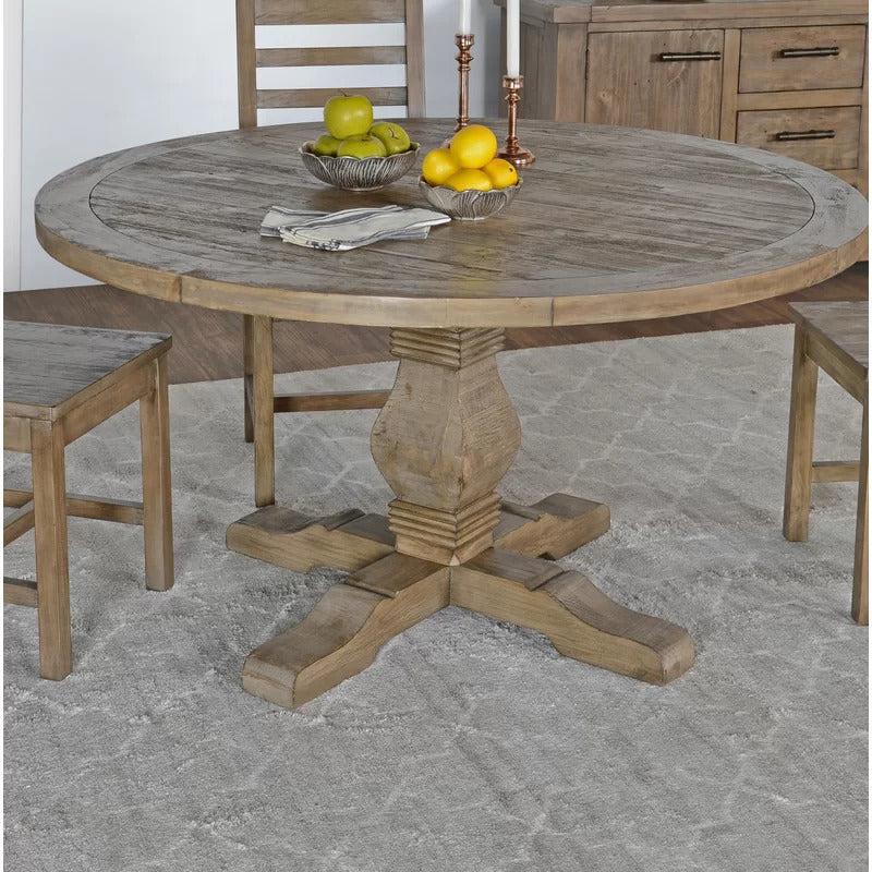 Round Dining Table: 55'' Pine Solid Wood Dining Table