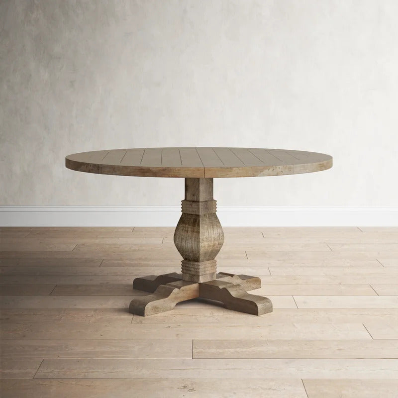 Round Dining Table: 55'' Pine Solid Wood Dining Table