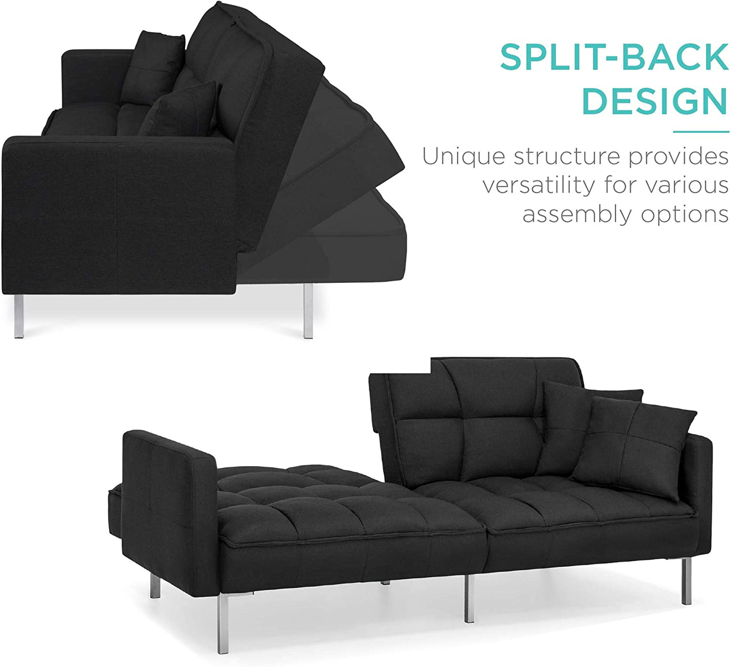 SOFA CUM BED Convertible Linen Fabric Futon Sofa Furniture for Living Room-