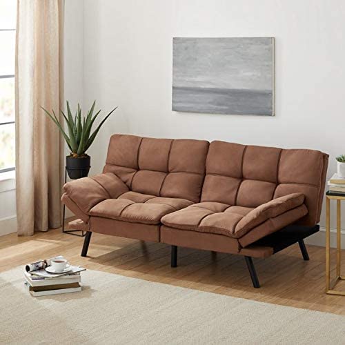SOFA CUM BED Futon, Black Suede, Fabric, Wood, Metal