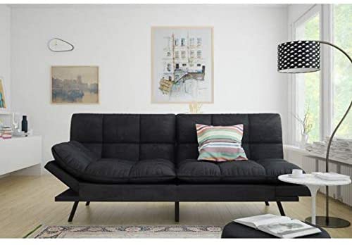 SOFA CUM BED Futon, Black Suede, Fabric, Wood, Metal