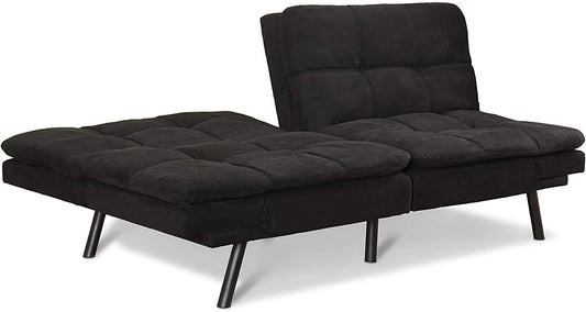 SOFA CUM BED Futon, Black Suede, Fabric, Wood, Metal
