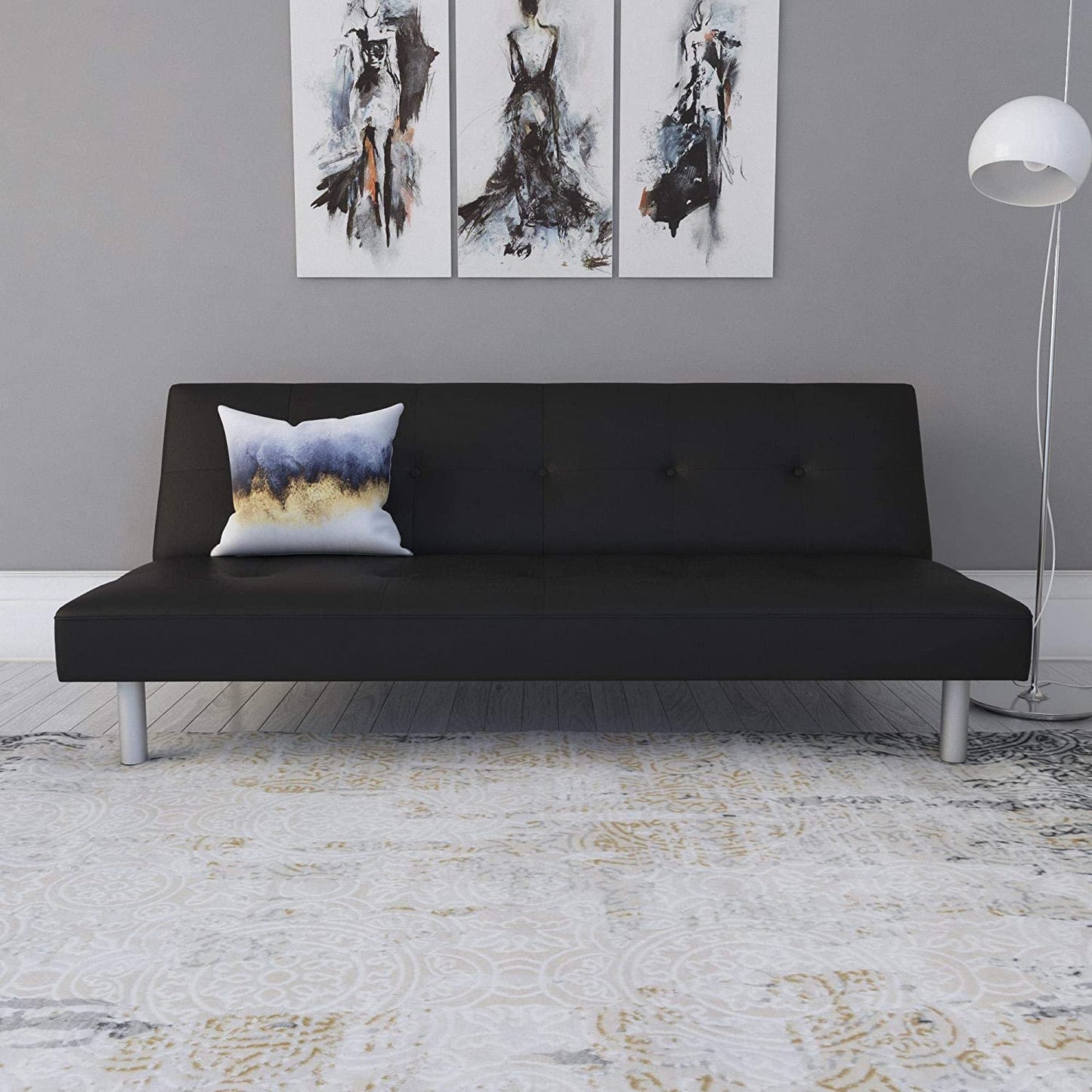 SOFA CUM BED Leatherette Upholstery, Modern Style, Black Faux Leatherette