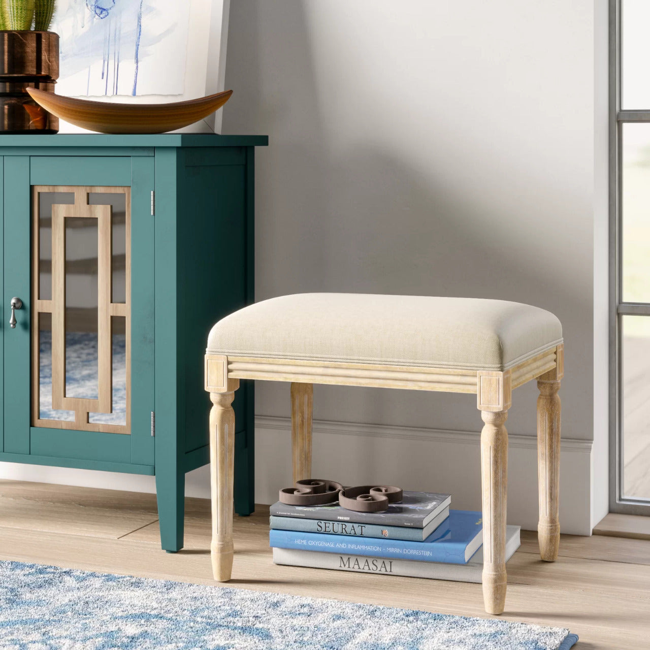 Seating Stool: Solid Wood Vanity Stool