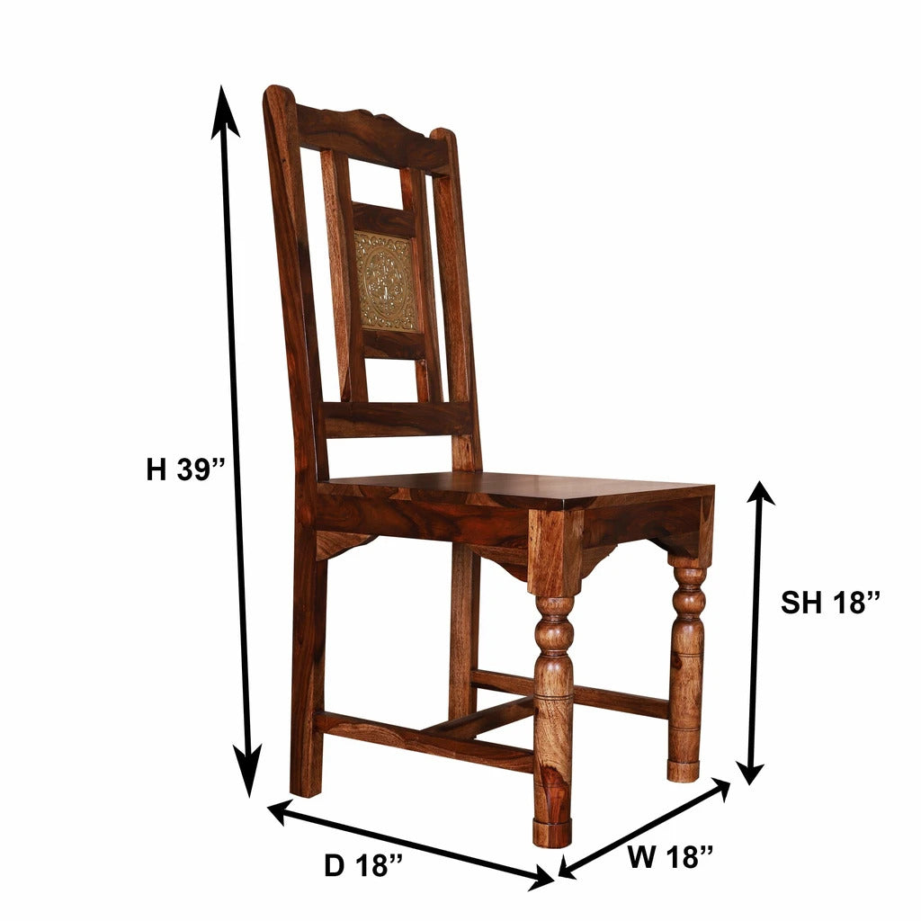 Sheesham Furniture Brass Block Dining Chair