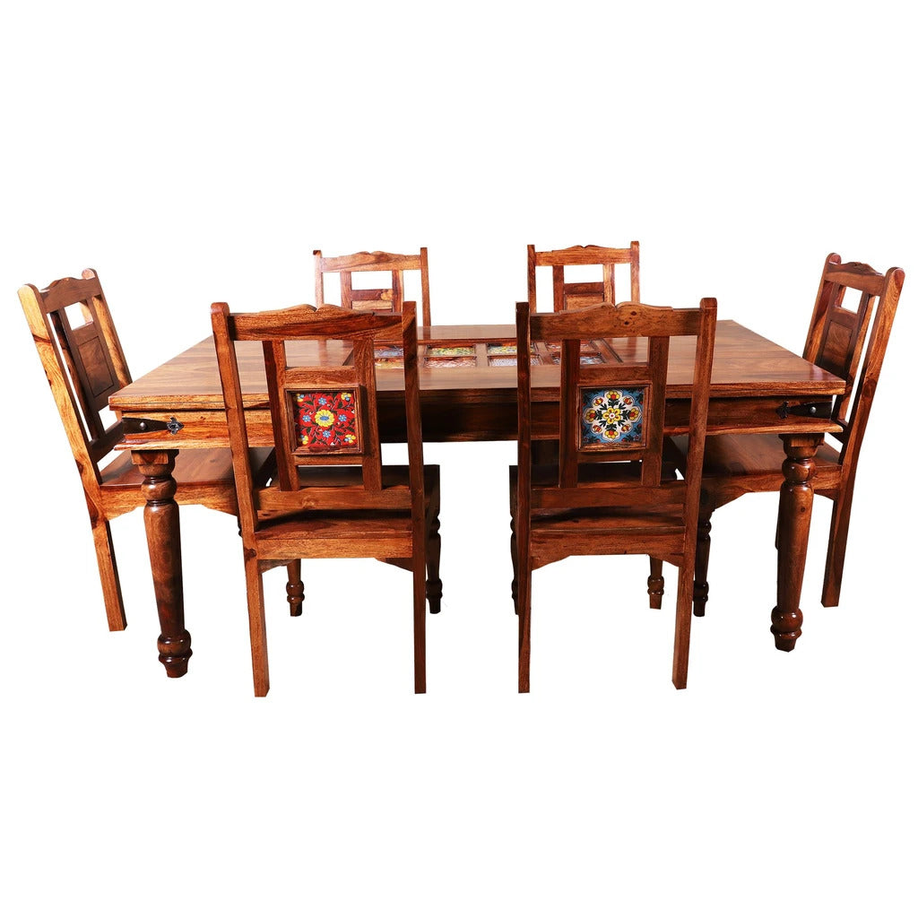 Sheesham Furniture:- Six Seater Ceramic Dining Set