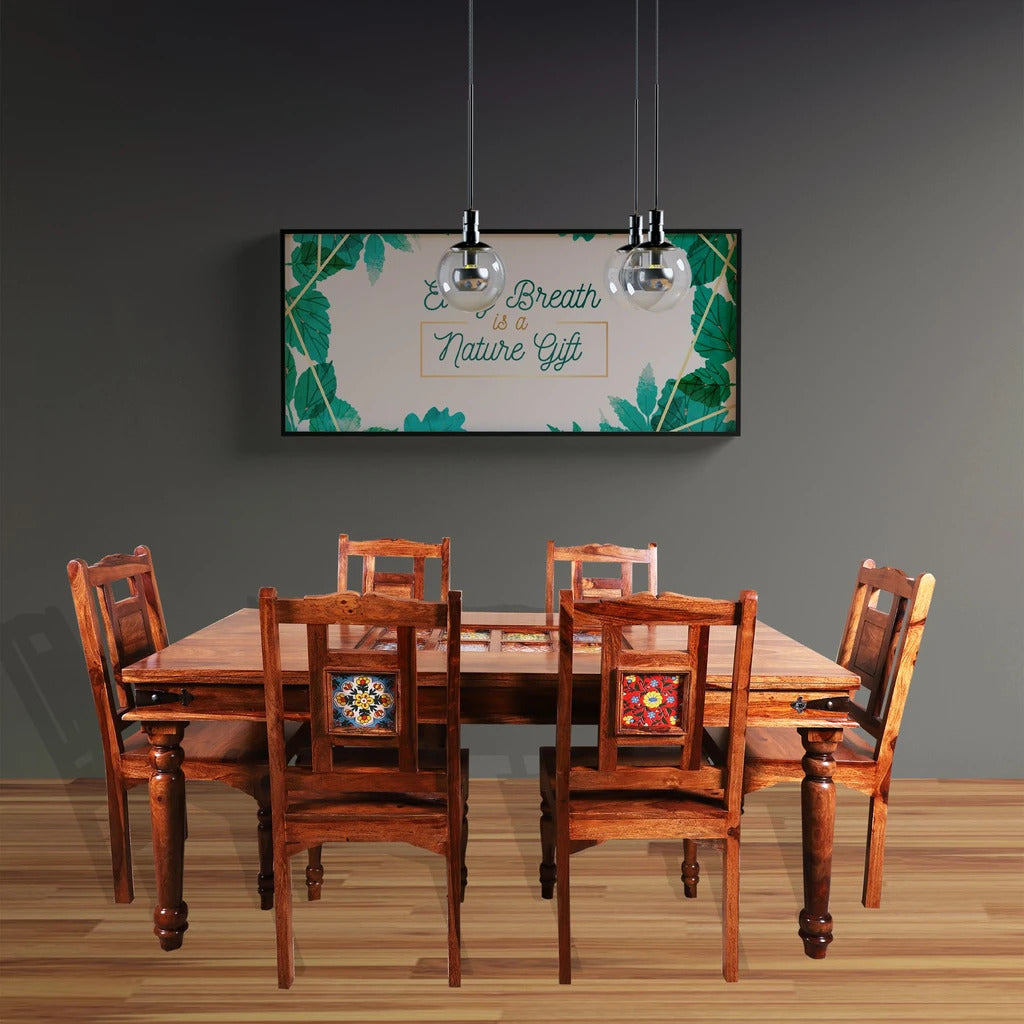 Sheesham Furniture:- Six Seater Ceramic Dining Set