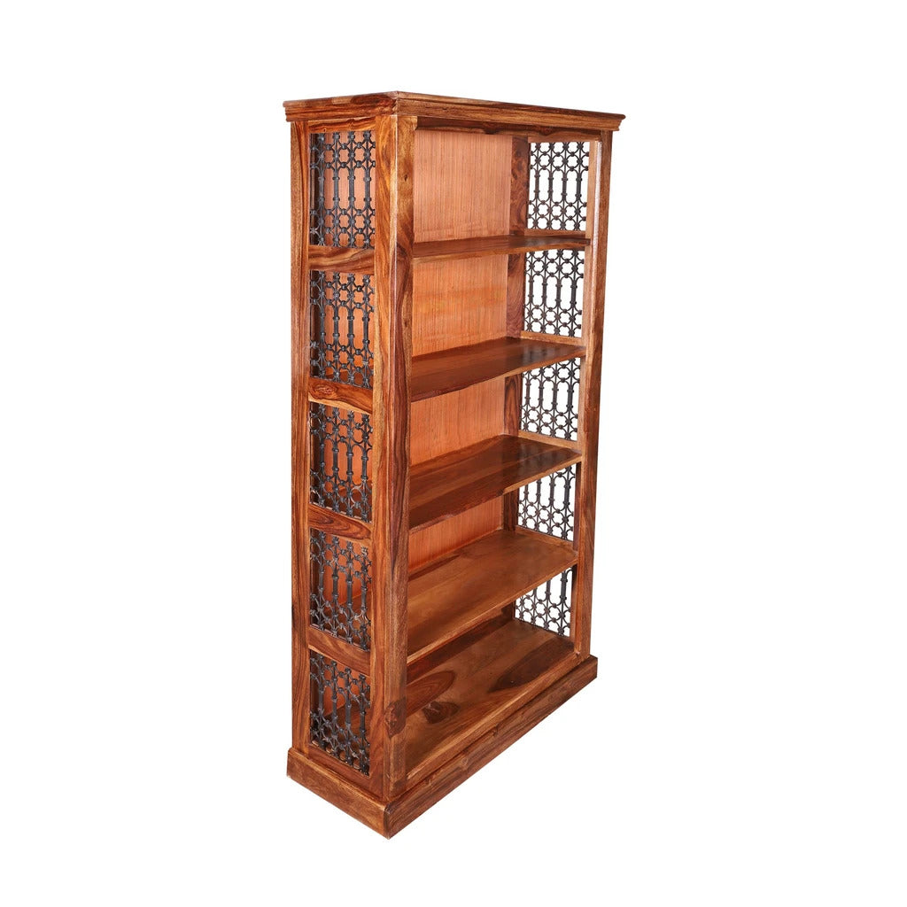 Sheesham Furniture: Solid Wood Book Case With Iron Jali in Natural Finish
