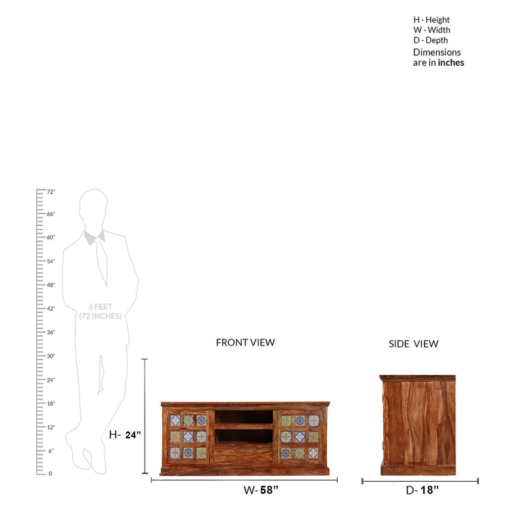 Sheesham Furniture Solid Wood Ceremic TV Stand