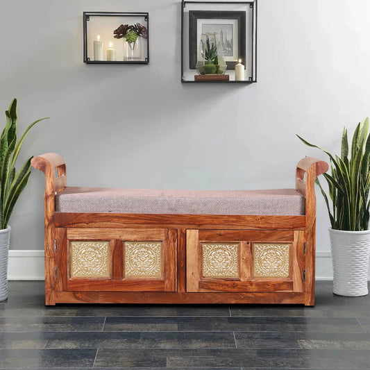 Sheesham Furniture:- Solid Wood Cushion Storage Setti