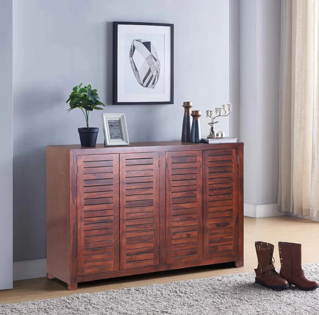 Sheesham Furniture: Solid Wood Four Door Shoe Rack In Wallnut