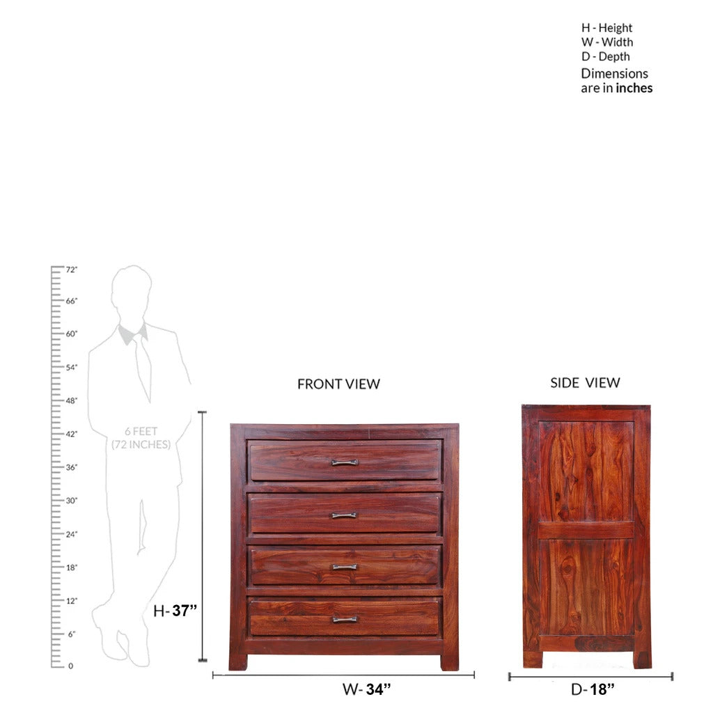 Sheesham Furniture:- Solid Wood Four Drawer Chest of Drawers