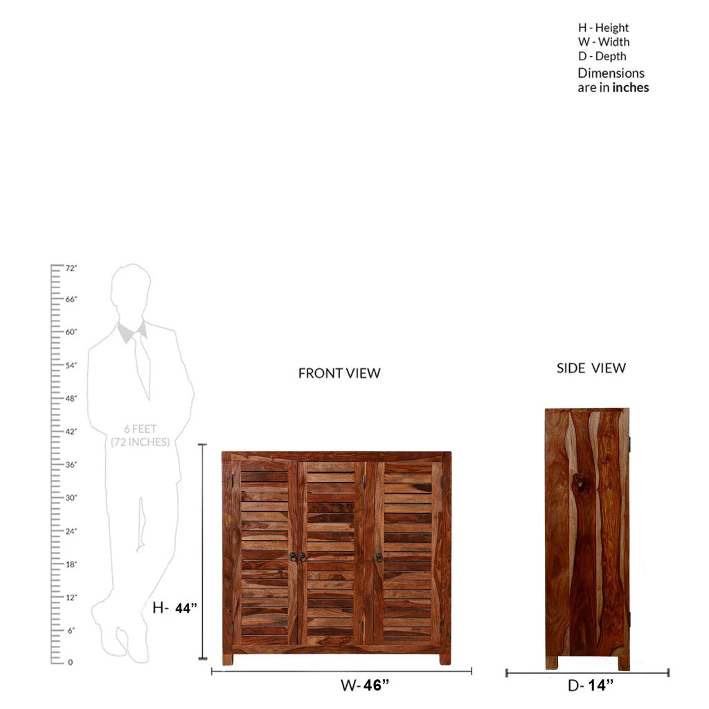 Sheesham Furniture: Solid Wood Three Door Shoe Rack