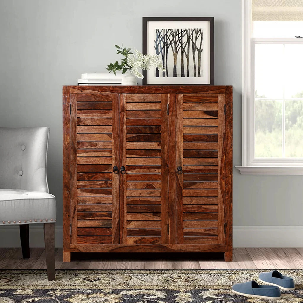 Sheesham Furniture: Solid Wood Three Door Shoe Rack