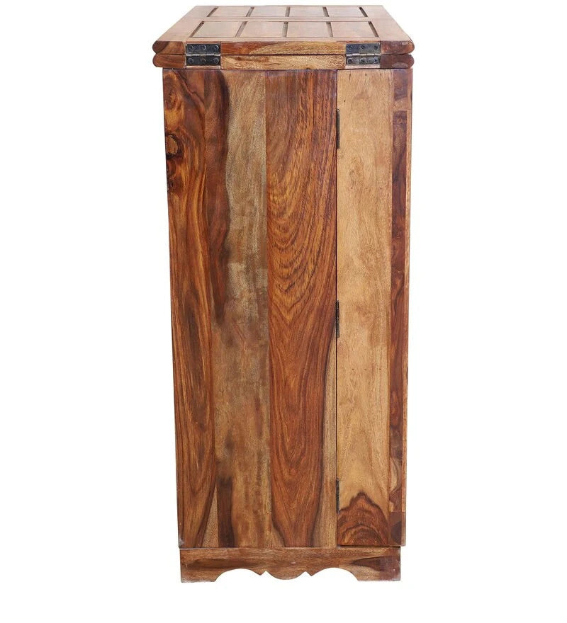 Sheesham Furniture: Solid Wood Two Door Bar Cabinet in Honey Oak Finished