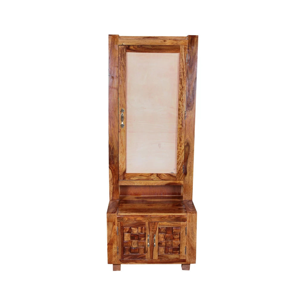 Sheesham Solid Wood Two Door Dressing Mirror with Hidden Storage