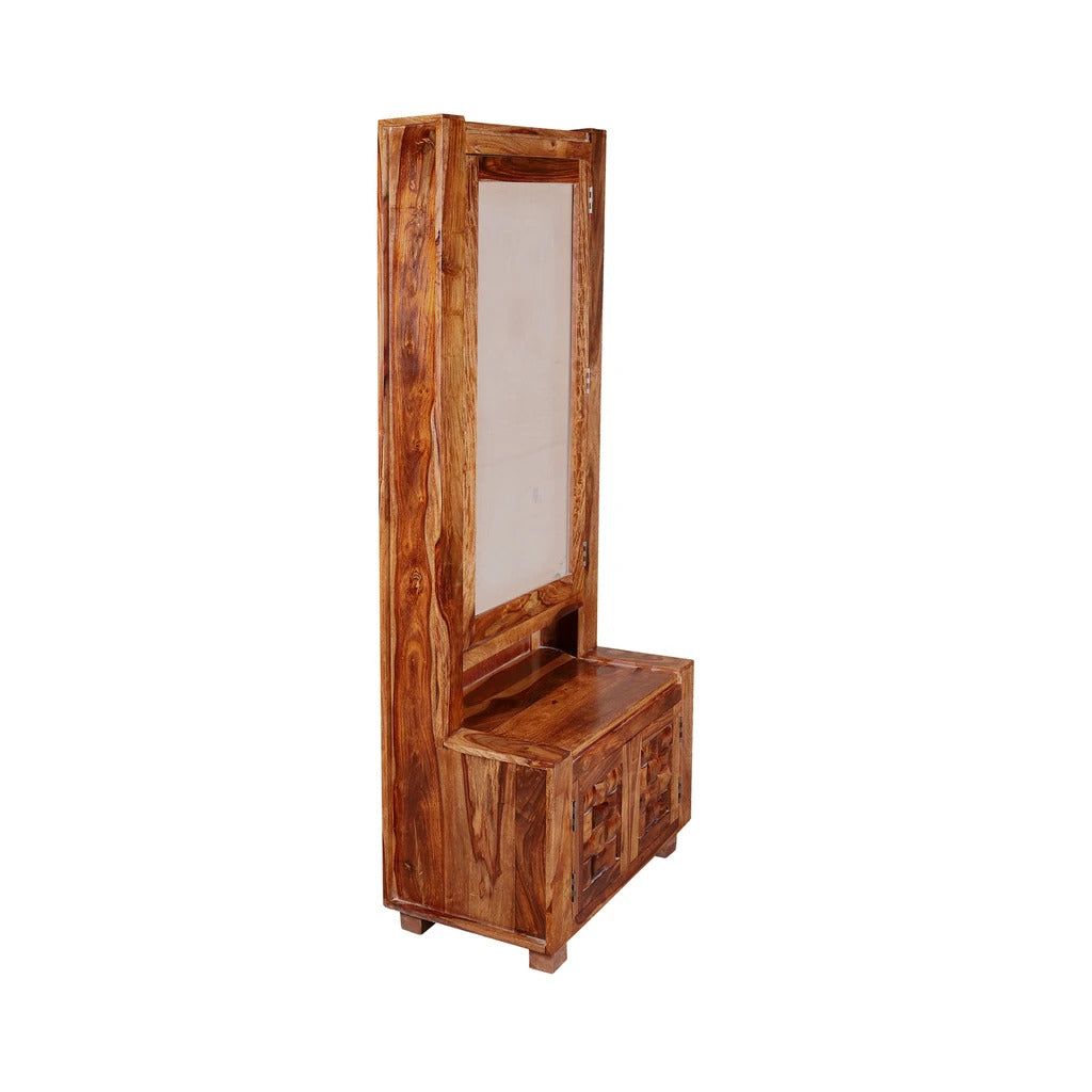 Sheesham Solid Wood Two Door Dressing Mirror with Hidden Storage