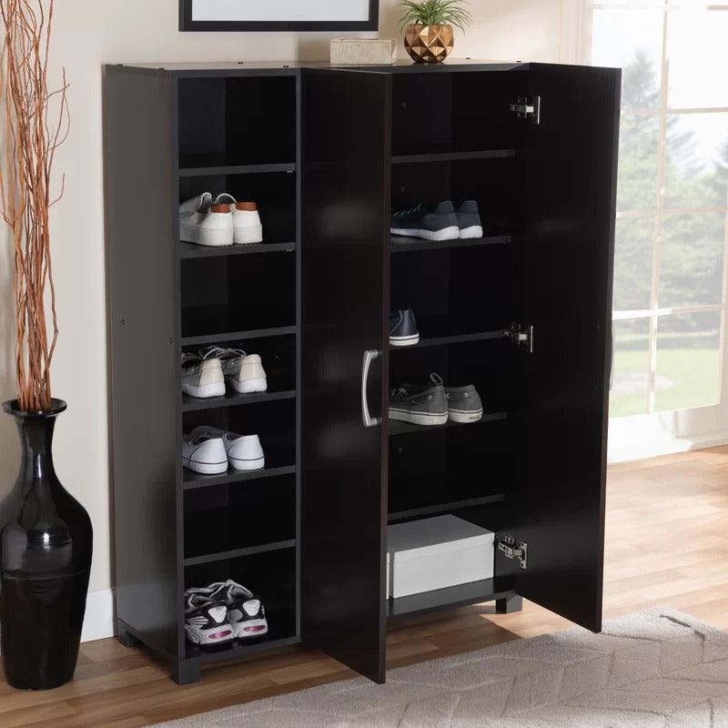 Shoe Rack: 2-Door Wood Entryway 19 Pair Shoe Storage Cabinet