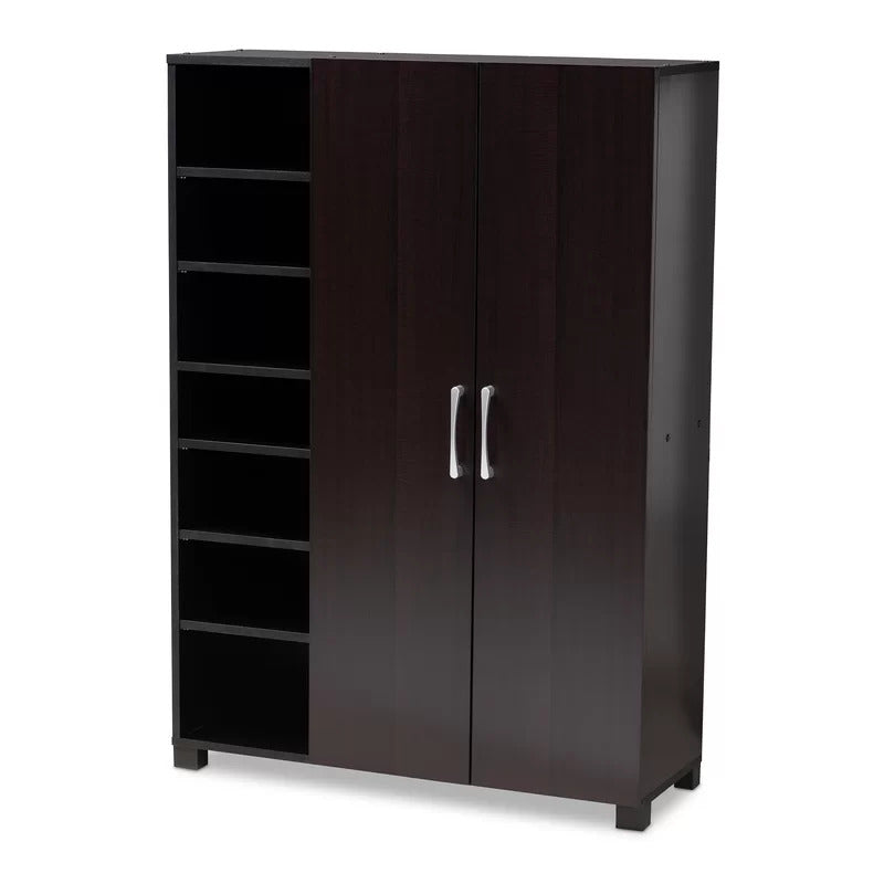 Shoe Rack: 2-Door Wood Entryway 19 Pair Shoe Storage Cabinet