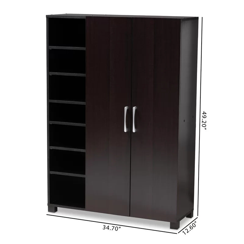Shoe Rack: 2-Door Wood Entryway 19 Pair Shoe Storage Cabinet