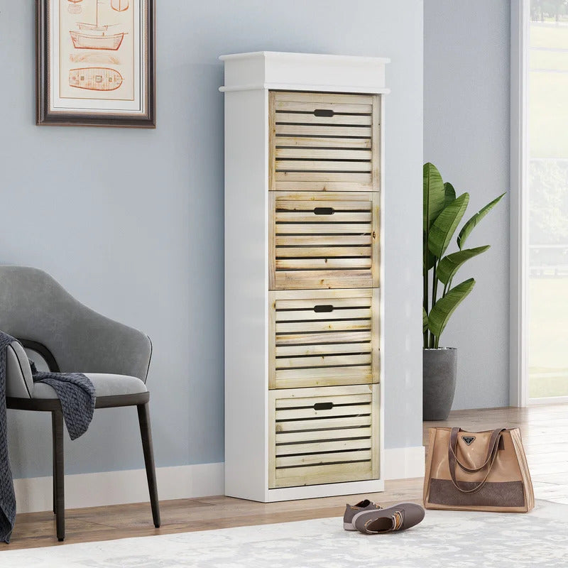 Shoe Rack: 61''H DELUXE 4 DRAWERS SHOE CABINET