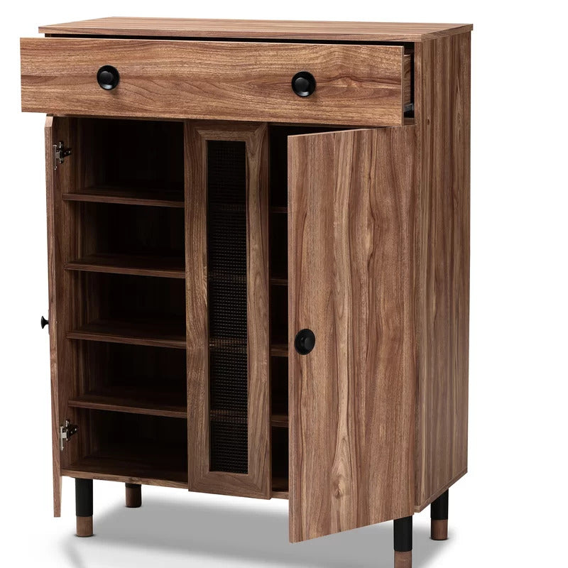 Shoe Rack Modern and Contemporary 2 Door Wood Entryway 15 Pair Shoe Storage Cabinet