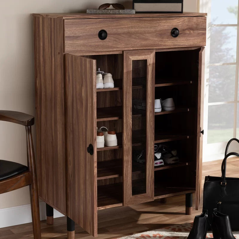 Shoe Rack Modern and Contemporary 2 Door Wood Entryway 15 Pair Shoe Storage Cabinet