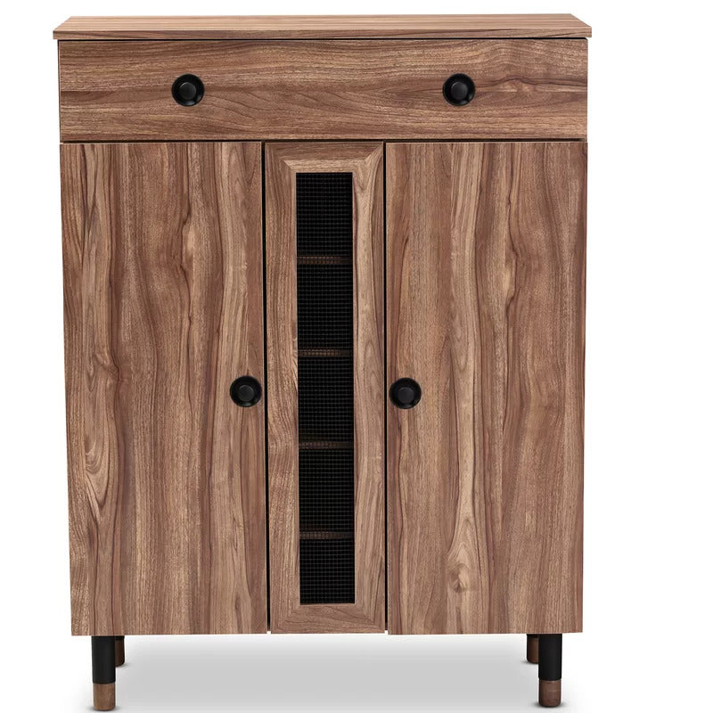 Shoe Rack Modern and Contemporary 2 Door Wood Entryway 15 Pair Shoe Storage Cabinet