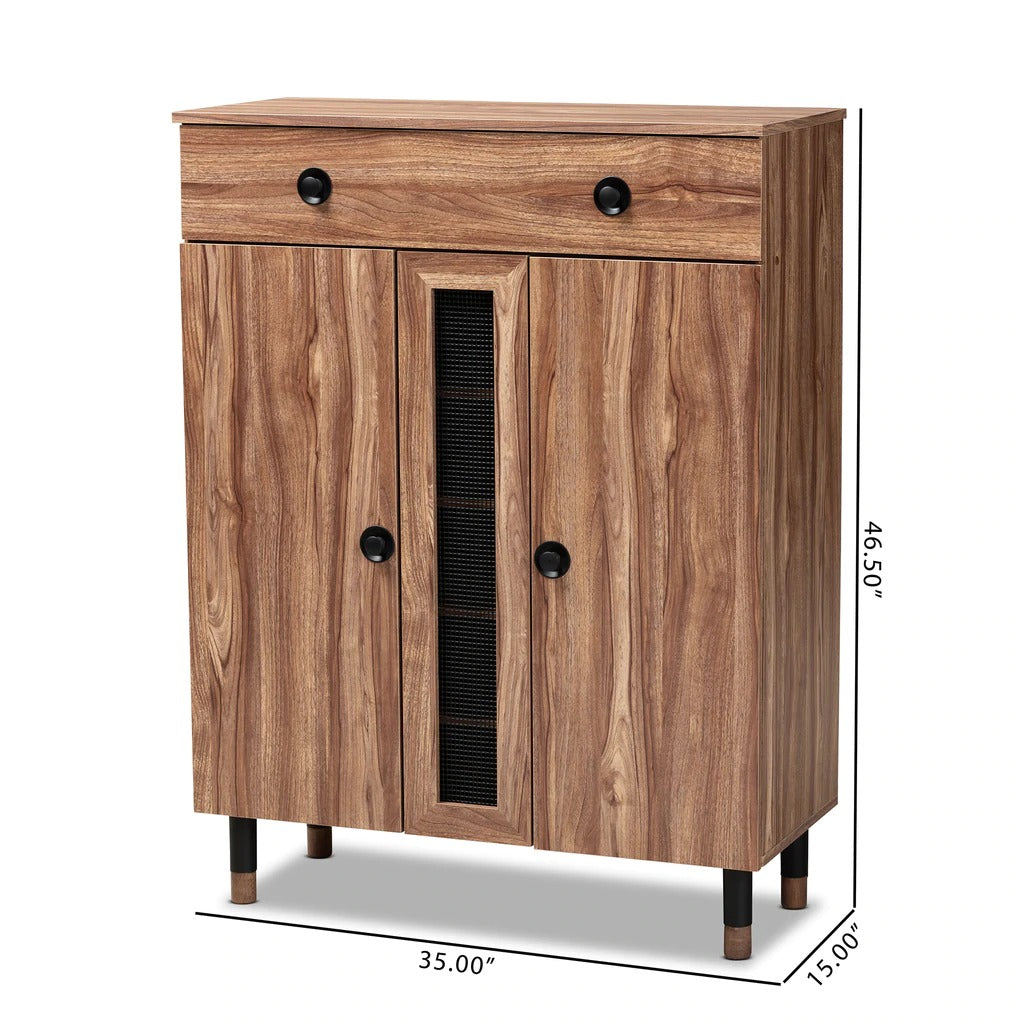 Shoe Rack Modern and Contemporary 2 Door Wood Entryway 15 Pair Shoe Storage Cabinet