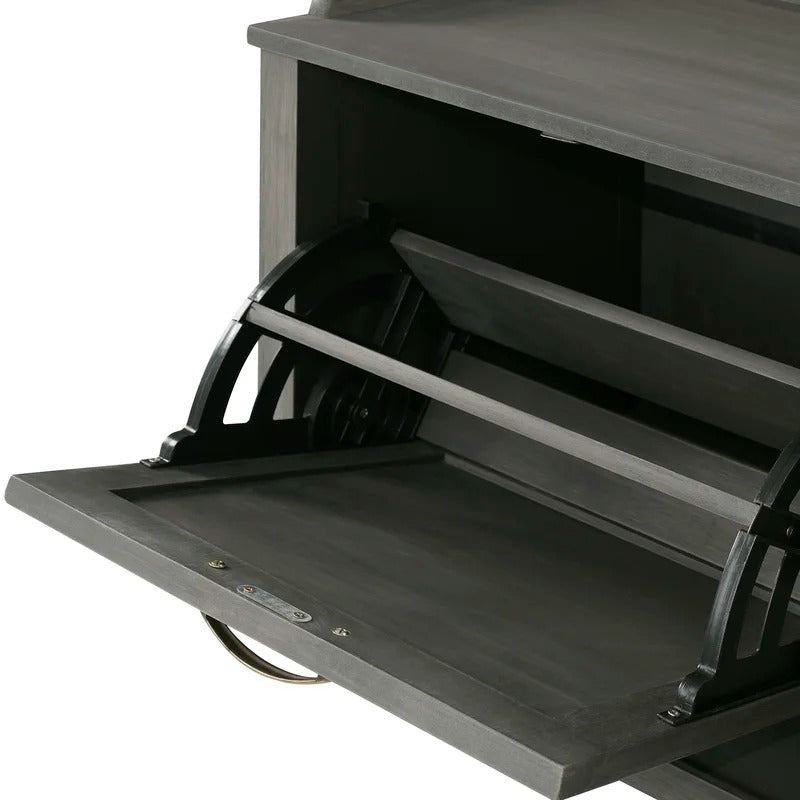 Shoe Rack: Tray Top Grooved Drop Down 10 Pair Shoe Storage Cabinet