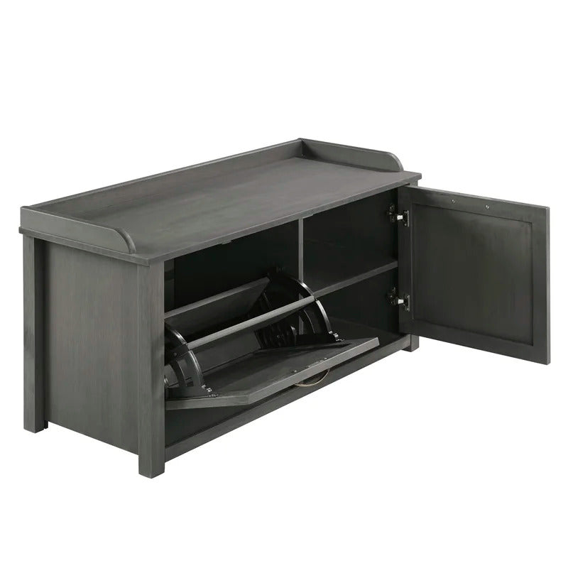 Shoe Rack: Tray Top Grooved Drop Down 10 Pair Shoe Storage Cabinet