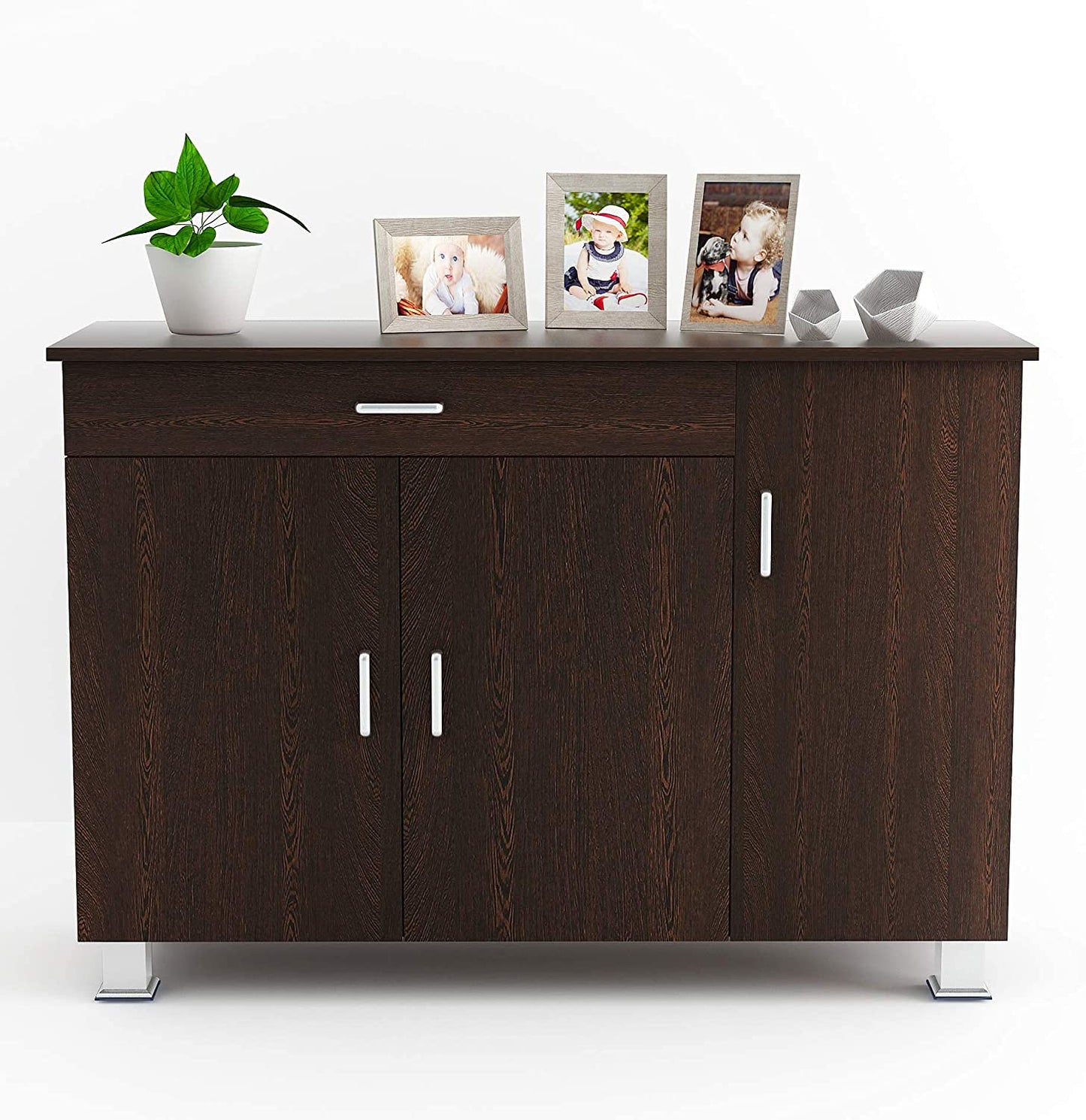 Shoe Rack: Waspen Wood 3 Door Shoe Rack Cabinet with Drawer Steel Legs (Wenge)