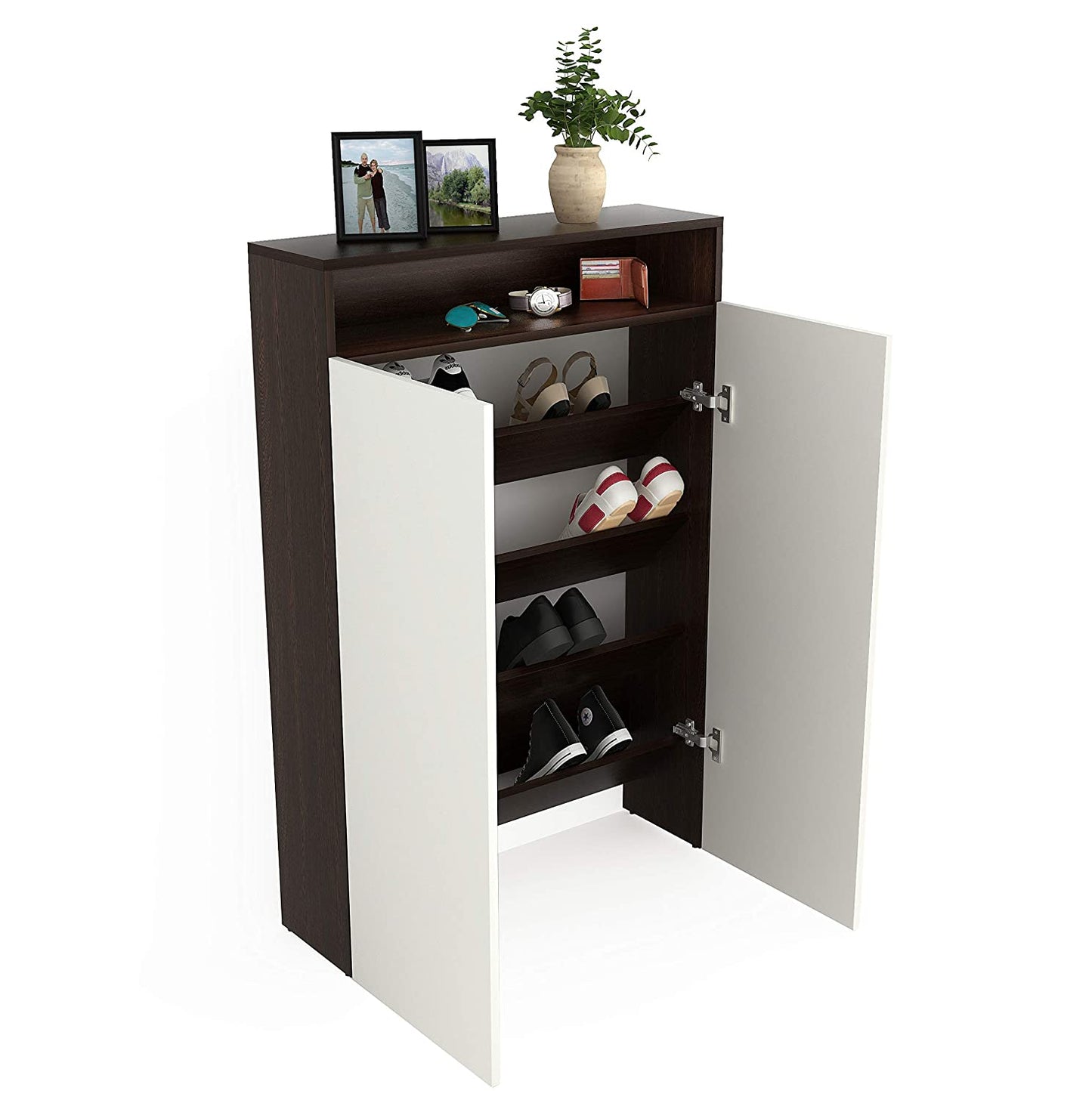 Shoe Rack: White Wood Wall Mount Shoe Rack with Doors (Wenge & White)