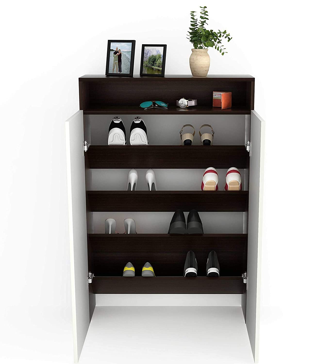 Shoe Rack: White Wood Wall Mount Shoe Rack with Doors (Wenge & White)
