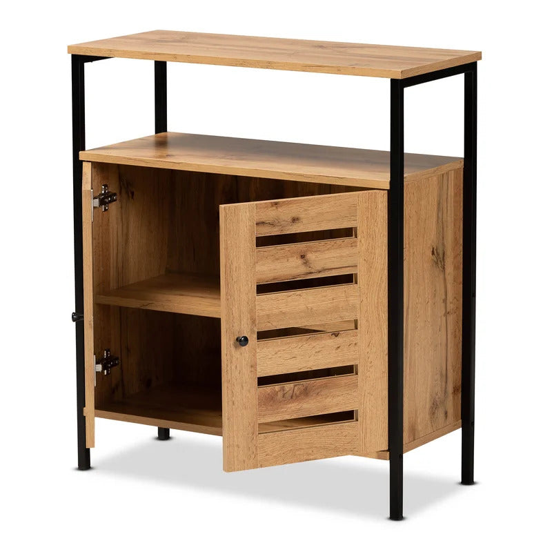 Shoe Rack: Wood And Metal 2-Door Shoe Cabinet