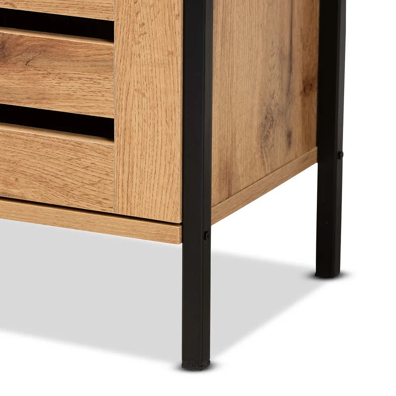 Shoe Rack: Wood And Metal 2-Door Shoe Cabinet
