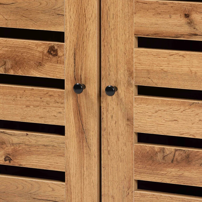 Shoe Rack: Wood And Metal 2-Door Shoe Cabinet
