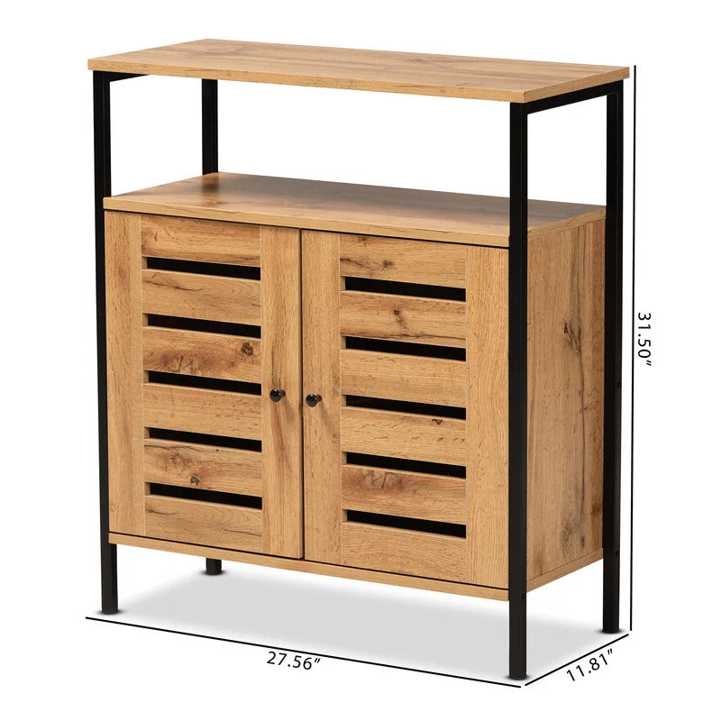 Shoe Rack: Wood And Metal 2-Door Shoe Cabinet