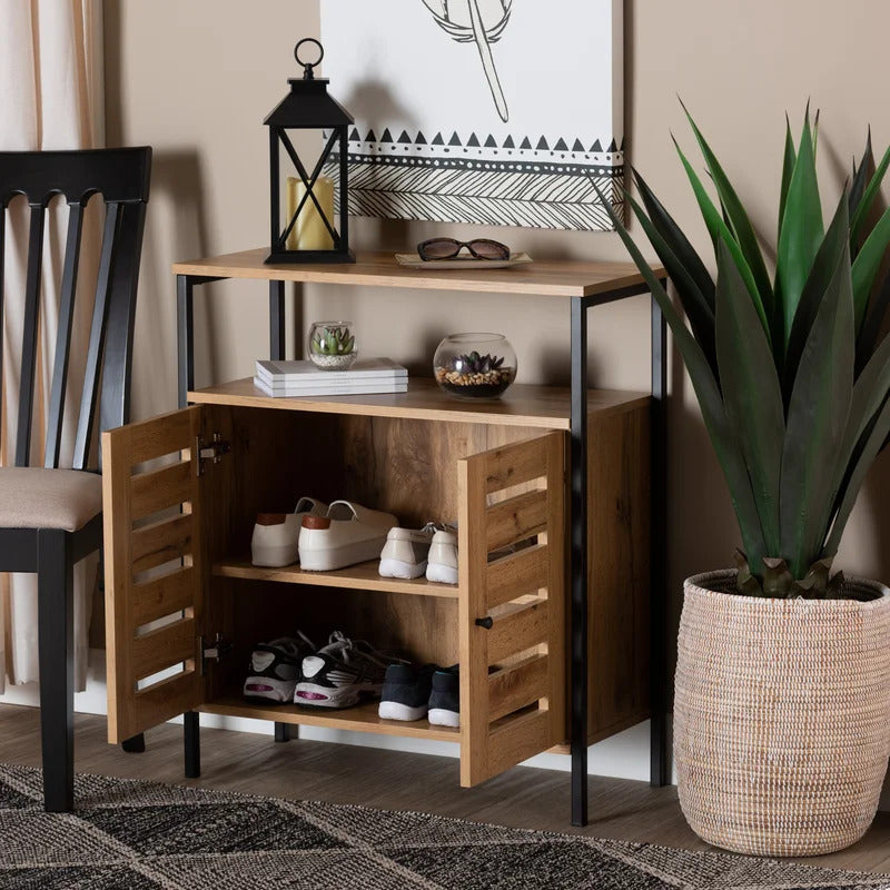 Shoe Rack: Wood And Metal 2-Door Shoe Cabinet