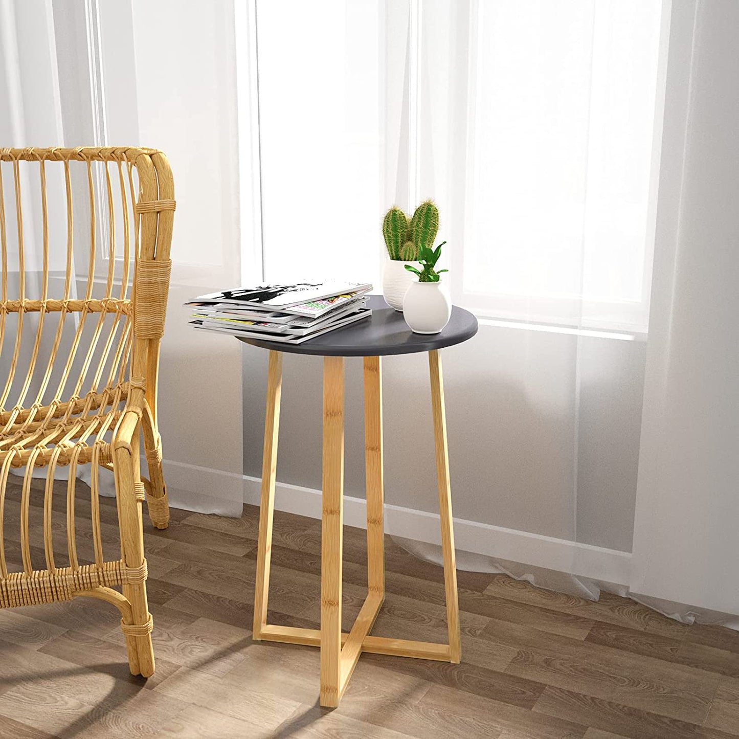 Side Table Modern Nightstand Round Side End Accent Coffee Table Bedside Table for Living Room Bedroom Balcony Family and Office in Grey
