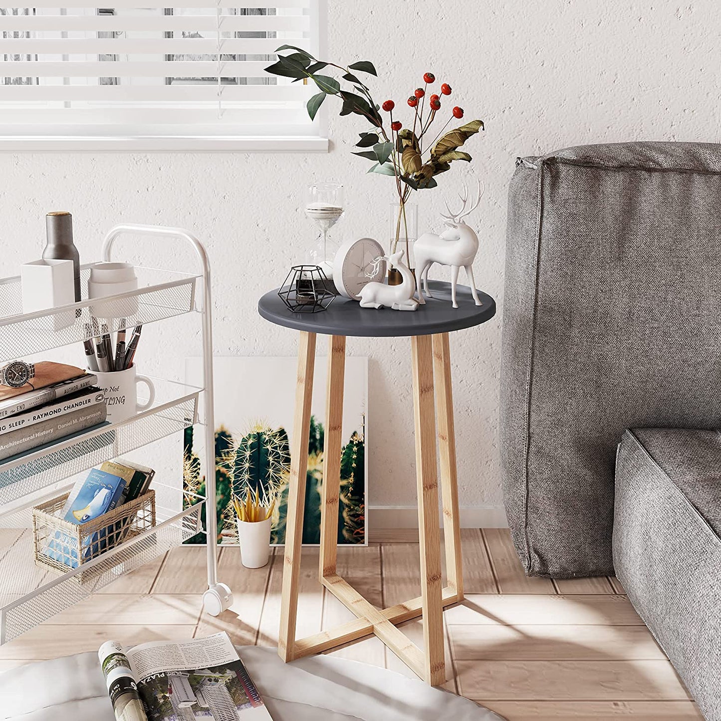 Side Table Modern Nightstand Round Side End Accent Coffee Table Bedside Table for Living Room Bedroom Balcony Family and Office in Grey