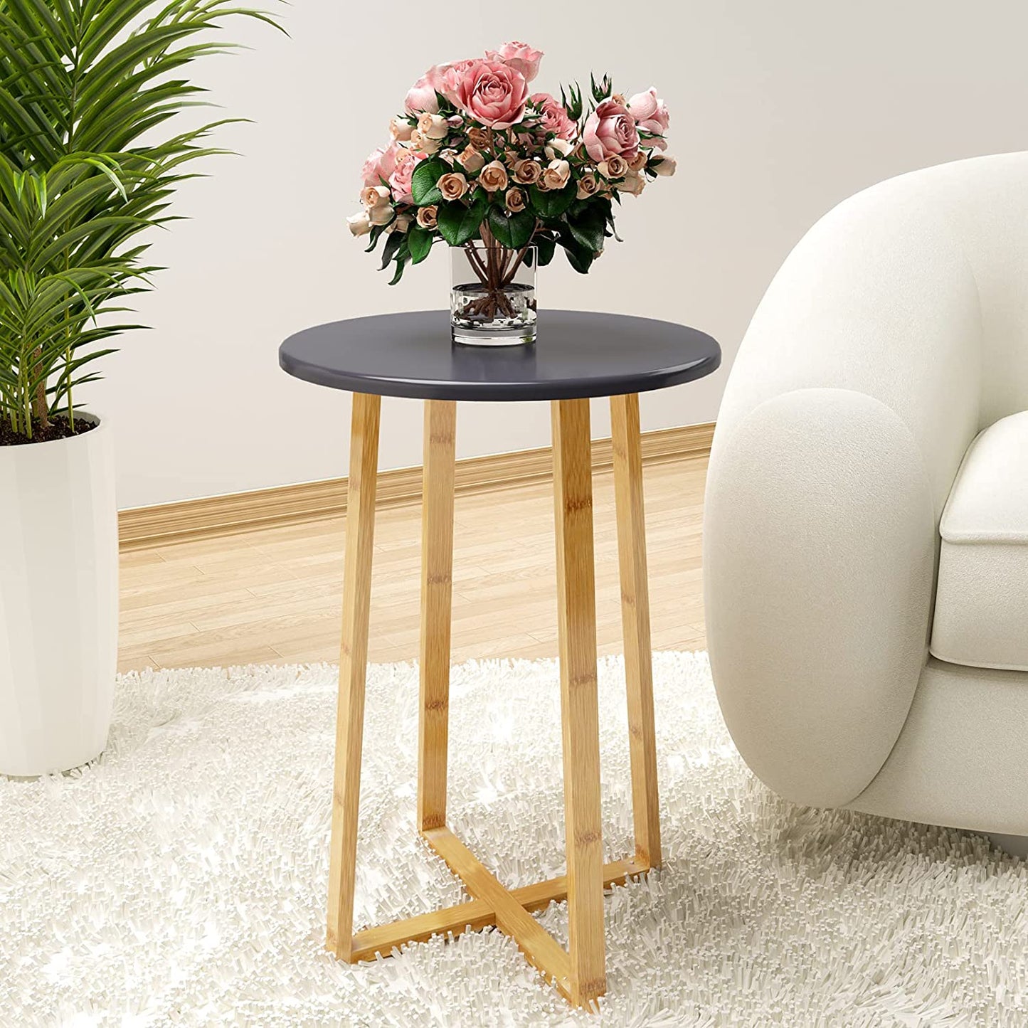 Side Table Modern Nightstand Round Side End Accent Coffee Table Bedside Table for Living Room Bedroom Balcony Family and Office in Grey
