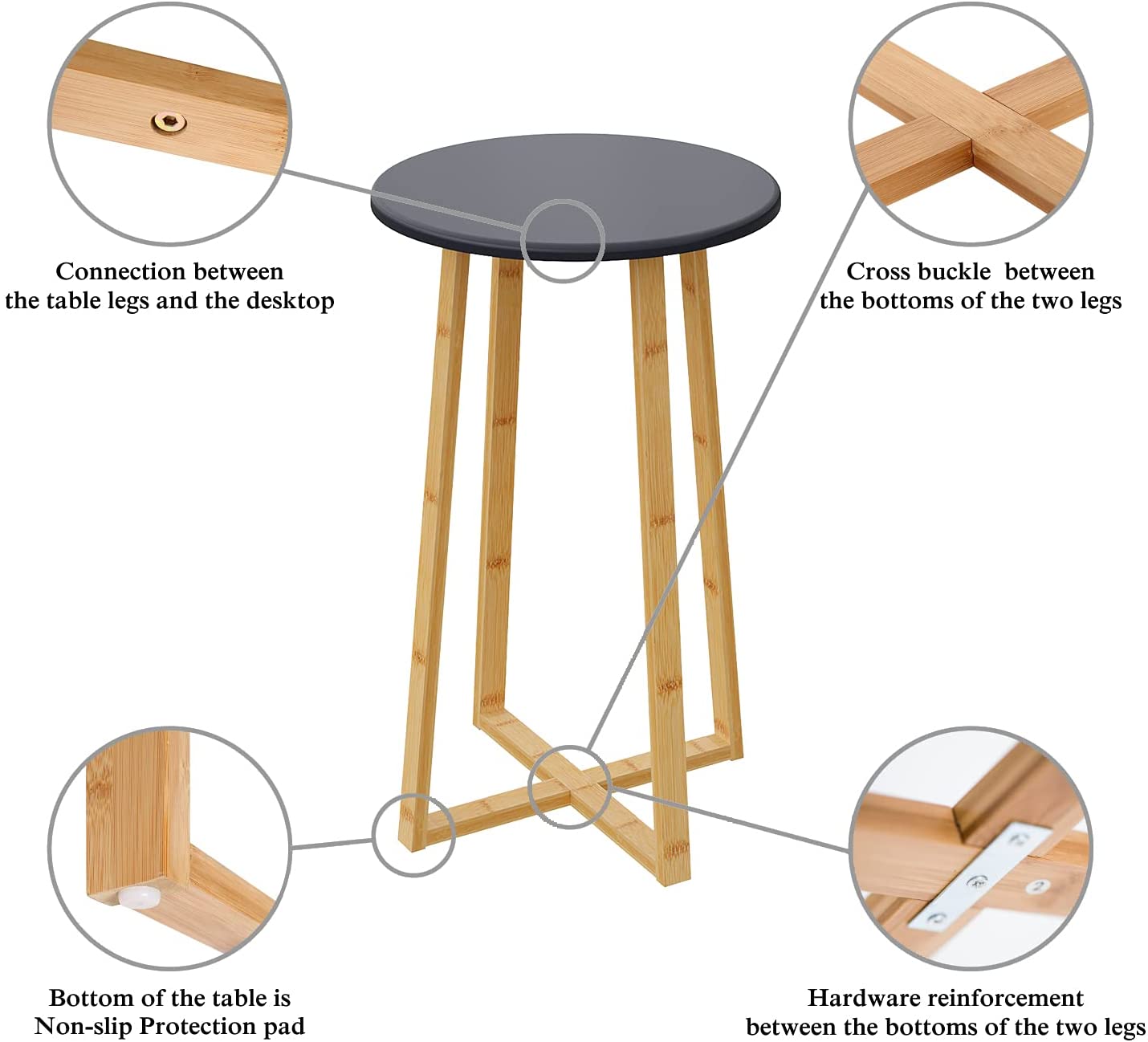 Side Table Modern Nightstand Round Side End Accent Coffee Table Bedside Table for Living Room Bedroom Balcony Family and Office in Grey