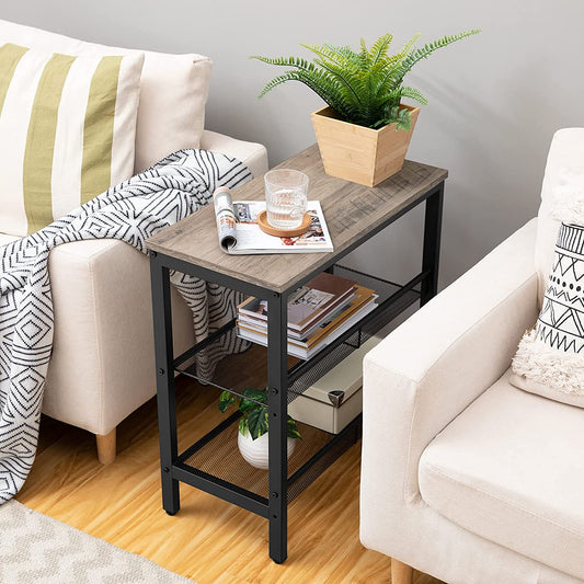 Side Tables 2 Flat or Slant Adjustable Shelves for Small Spaces, Hallway, Living Room, Bedroom, Sturdy, Easy Assembly, Greige and Black