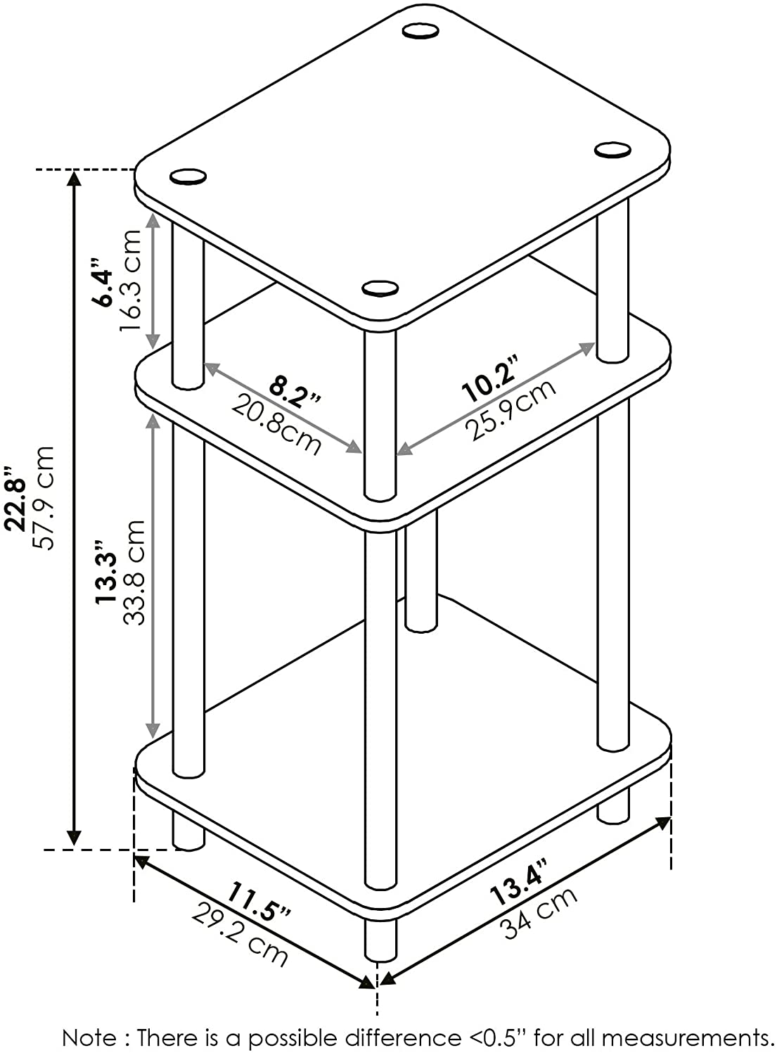 Side Tables: Just 3-Tier End Table, 1-Pack